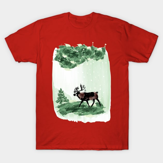 Reindeer in snowy forests T-Shirt by CindyS